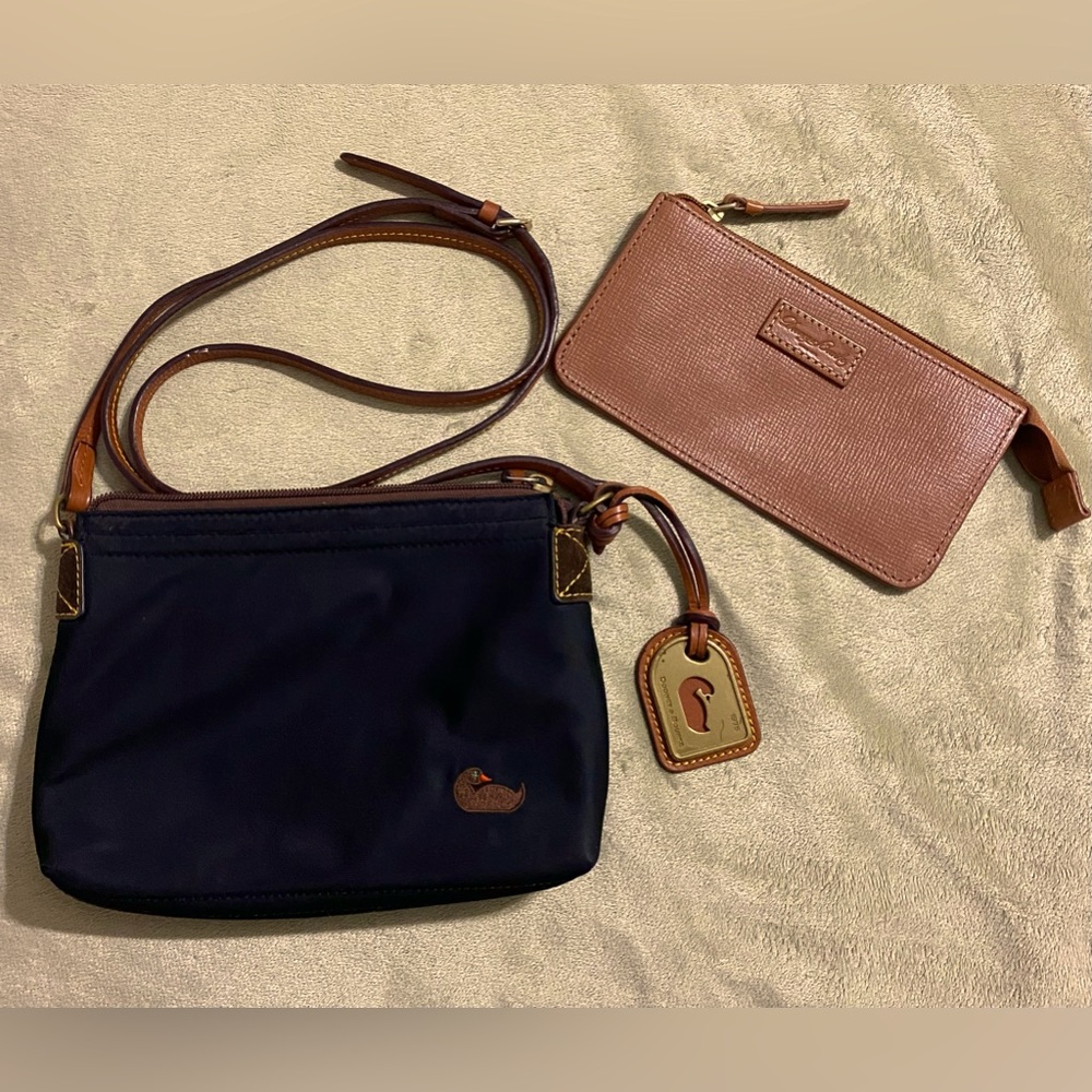 Dooney and Bourke black nylon crossbody bag with additional leather wallet.